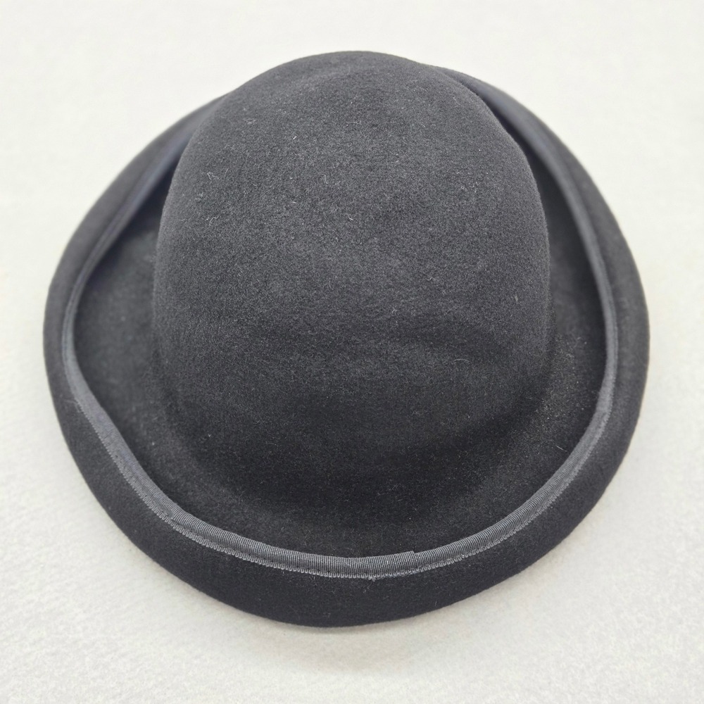 Michael Howard 100% Wool Felt Rolled Brim Cloche Derby Bowler Hat Black Vintage